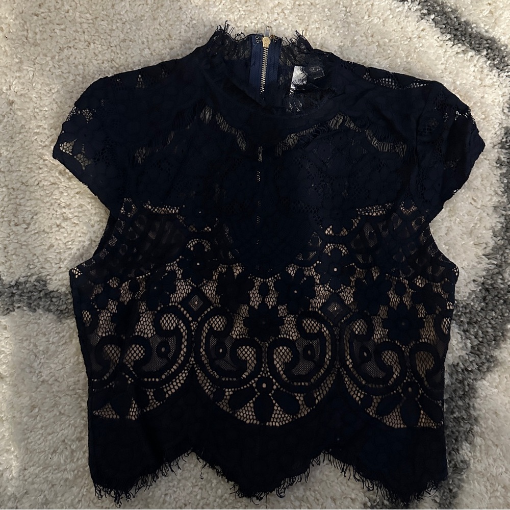 Lock & key dark blue lace crop top